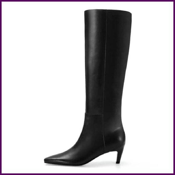 Knee High Boots Low Kitten Heel Square Toe Pull On Winter Fashion - Picture 2 of 8